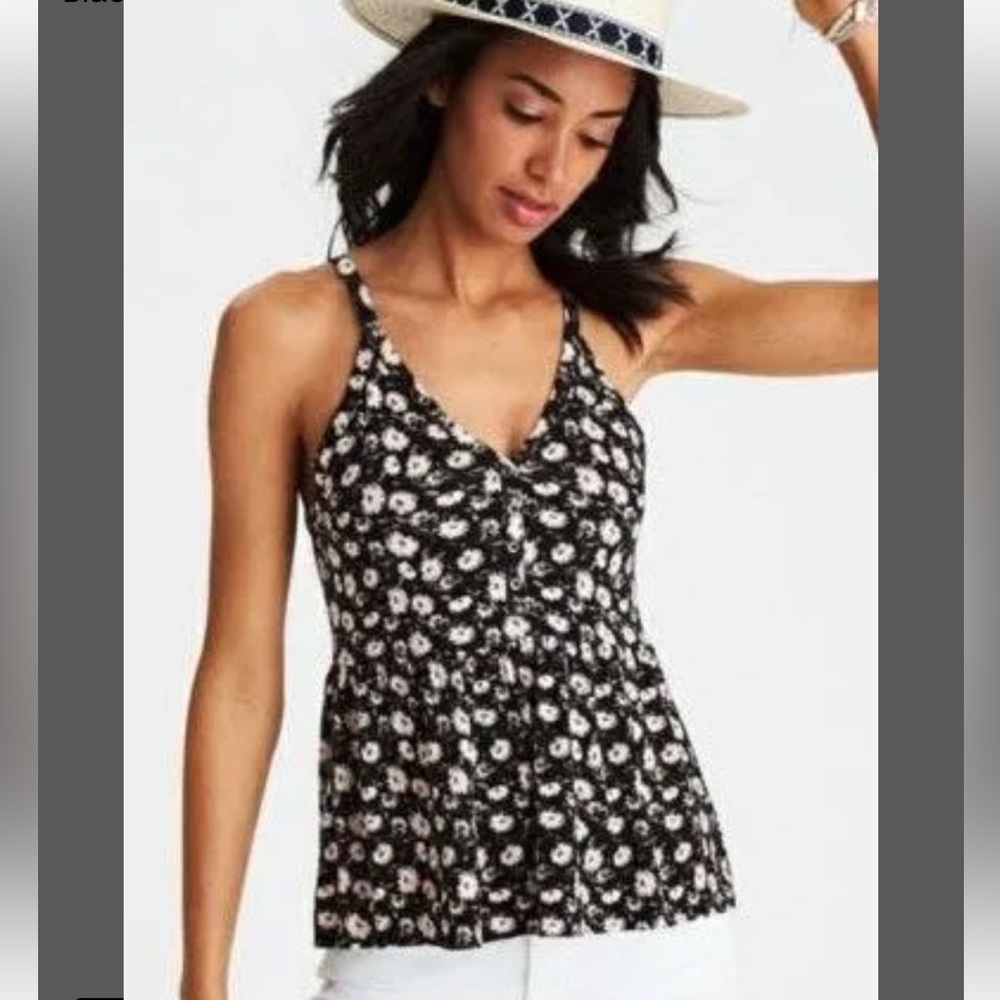American Eagle Outfitters black floral print top Size S